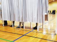 På billedet ses danske valgbokse, hvor mennesker afgiver deres stemme. 