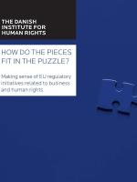 Forside af rapporten Hvordan passer brikkerne i puslespillet? En indføring i EU's lovgivningsinitiativer relateret til erhvervslivet og menneskerettigheder